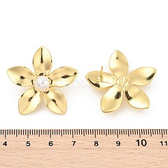 Brass ABS Plastic Imitation Pearl Flower Stud Earrings&nbsp;EJEW-S258-02G