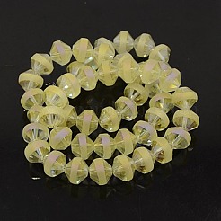 電気メッキガラスビーズセット  フル虹メッキ  艶消し  双円錐形  シャンパンイエロー  12x10mm  穴：1mm  約50個/連  20.4インチ&nbsp;EGLA-J037-C-F01