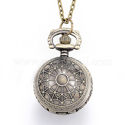 Carved Alloy Flat Round Pendant Necklace Quartz Pocket Watches&nbsp;WACH-P006-06