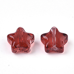 透明なスプレー塗装ガラスビーズ  スター  ファイヤーブリック  8x8x4mm  穴：0.8~1mm&nbsp;X1-GLAA-N035-01-E01