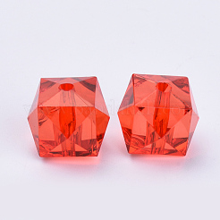 透明なアクリルビーズ  多面カット  キューブ  レッド  10x10x8mm  穴：1.5mm  約900個/500g&nbsp;TACR-Q259-10mm-V12