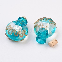 手作り銀箔ランプワーク香水瓶ペンダント  精油ボトル  金の砂  ミックスカラー  32.5~34mm  穴：5mm  ボトル容量：0.5~1ml（0.017~0.03液量オンス）&nbsp;FOIL-P001-B
