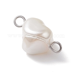 電気メッキシェルパールナゲットリンク  304ステンレススチールダブルループ付き  ホワイト  ステンレス鋼色  15.5x7.5~8.5x8~9.5mm  穴：1.8~2mm&nbsp;PALLOY-JF04646-02
