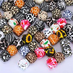 Christmas Colorful Pattern Printed Silicone Beads&nbsp;SI-JX0022A-04