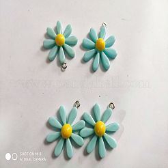 樹脂チャーム  プラチナメッキのスクリューアイピンヒートンキャップ付き  デイジー  ライトスカイブルー  30.5x27x7mm  穴：1.8mm&nbsp;RESI-TAC0002-12B