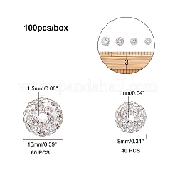 パヴェボールディスコビーズ  樹脂粘土ラインストーンビーズ  ラウンド  クリスタルAB  10mm  穴：1.5mm  8mm  穴：1mm  100個/箱&nbsp;RB-AR0001-03