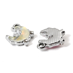 UVメッキ合金ガラスペンダント  ムーンチャーム  ラインストーン付き  多面カット  ミックスカラー  プラチナ  16x13x4mm  穴：1.8mm&nbsp;FIND-K032-40P
