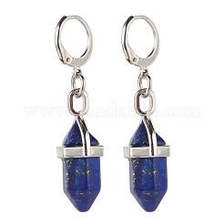 Bullet Natural Mixed Stone Pendant Hoop Earrings for Girl Women&nbsp;EJEW-JE04636