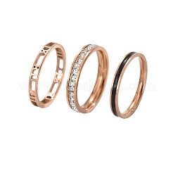 3Pcs Hollow Out 304 Stainless Steel Micro Pave Clear Cubic Zirconia with Enamel Finger Rings&nbsp;FS-WGFDE09-03