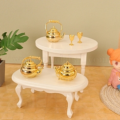 ティーポット＆ティーカップ合金ミニモデル  マイクロランドスケープドールハウスアクセサリー  小道具の装飾のふりをする  ゴールドカラー  14x8mm&nbsp;PW-WGBBF4B-01