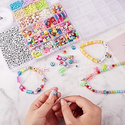 DIYビーズジュエリーセット作成キット  ポリマークレイとabsプラスチック模造真珠とアクリルと樹脂ビーズを含む  アクリルパーツ  合金の留め金  鉄丸カン  伸縮性のある糸  はさみ  ピンセット  ミックスカラー  ビーズ：1965個/箱&nbsp;DIY-SZ0007-07