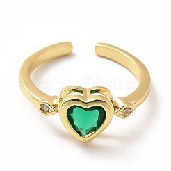Cubic Zirconia Heart Open Cuff Ring&nbsp;RJEW-H101-15G