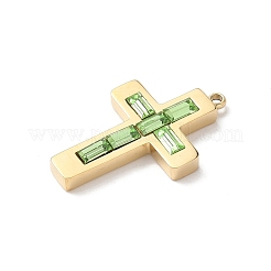 304ステンレススチールラインストーンペンダント  クロスチャーム  14KGP本金メッキ  ペリドット  25x15x3.5mm  穴：1.8mm&nbsp;STAS-L022-085G-08