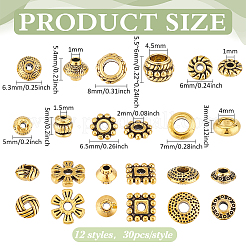 360Pcs 12 Styles Tibetan Style Alloy Spacer Beads&nbsp;FIND-PH0023-79AG