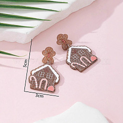 クリスマスハウスのアクリル製ダングルスタッドピアス（女性用、グリッターパウダー付き）  キャメル  50x30mm&nbsp;FS-WG63F56-01