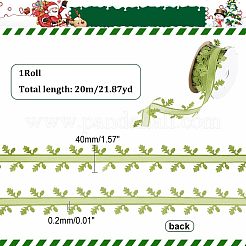 20 メートルのクリスマステーマのポリエステルリボン  リーフトリミングレースリボン  グリーン  1-5/8インチ（40mm）  約21.87ヤード（20m）/ロール&nbsp;OCOR-WH0074-58B