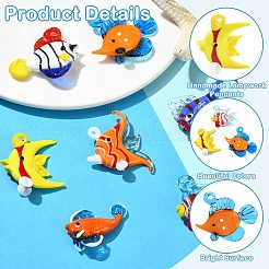 7個7スタイル手作りランプワークペンダント  魚のチャーム  ミックスカラー  25~41x30~44x11~35mm  穴：1.2~5mm  1個/スタイル&nbsp;LAMP-CJ0002-96
