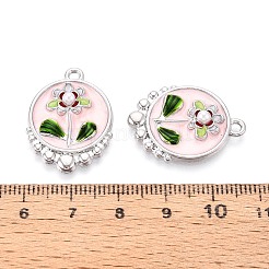 メッキ合金エナメルチャームラック  フラットラウンド＆フラワー  ABSの模造パールと  プラチナ  26x19x4.5mm  穴：1.8mm&nbsp;ENAM-N065-14P