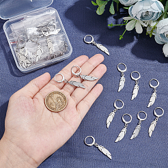 フェザーダングルフレンチフックピアス 20組  女性用ドロップピアス  ステンレス鋼色  40mm  ピン：0.6x0.8mm&nbsp;EJEW-UN0001-86