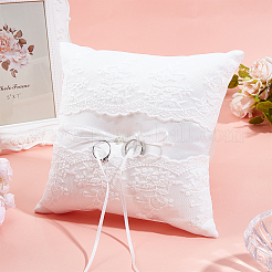 Square Polyester Lace Wedding Ring Display Pillow with Bowknot&nbsp;RDIS-GF0001-01