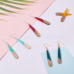 DIYティアドロップダングルイヤリング作成キット  20個入り10色レジン＆ウォールナットウッドペンダント  40個2色真鍮ピアスフックと40個2色丸カン  ミックスカラー  ペンダント：44x7.5x3mm  穴：1.2mm  2個/カラー&nbsp;DIY-OC0006-31