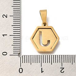 304ステンレススチールチャーム  18KGP本金メッキ  レターチャーム付き六角形  文字J  15x14x1.5mm  穴：3x5.5mm&nbsp;LS-STAS-H227-01G-J