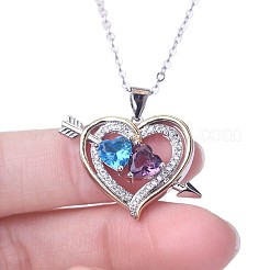 女性用合金ラインストーンハートペンダントネックレス  プラチナ  カラフル  17.72インチ（45cm）&nbsp;WG114D4-01
