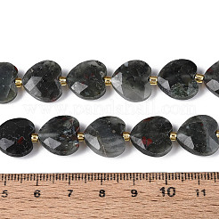 天然のアフリカブラッドストーンビーズ連売り  多面カットハート  シードビーズで  12.5~13.5x13.5~14.5x5.5~6.5mm  穴：0.8~1mm  約26~28個/連  14.76~16.73インチ（37.5~42.5cm）&nbsp;G-P592-B07-01