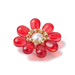 ガラスチャーム  真鍮パーツ  花  レッド  25.5x23.5x8mm  穴：6.5x3mm&nbsp;PALLOY-MZ00656-06