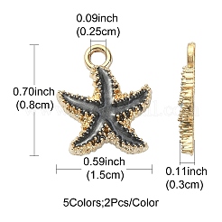 10本5色合金エナメルペンダント  ヒトデ  ライトゴールド  ミックスカラー  18x15x3mm  穴：2.5mm  2個/カラー&nbsp;ENAM-YW0002-66