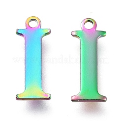 イオンプレーティング（IP）304ステンレススチールチャーム  レーザー切断  アルファベット  虹色  文字.i  12.5x5x0.8mm  穴：1mm&nbsp;STAS-H112-I-M