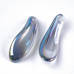 電気メッキガラスチャーム  花びら  スチールブルー  26x9x6mm  穴：1mm&nbsp;EGLA-S175-03E