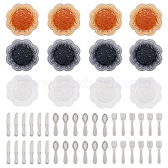 12Pcs 3 Colors Plastic Plate & 36Pcs 3 Styles Resin Tableware Miniature Ornaments&nbsp;DIY-TA0015-50