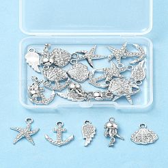 25 個 5 スタイル合金クリスタルラインストーンペンダント  ラックめっき  カドミウムフリー＆ニッケルフリー＆鉛フリー  プラチナ  14.5~19.5x7.5~15x1.5~6.5mm  穴：1.6~2mm  5個/スタイル&nbsp;FIND-FS0004-10
