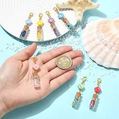 手作りの磁器とガラスのボトルペンダント装飾7個  シェル形状  天然宝石と合金のロブスタークロウ留め金付き  58mm&nbsp;HJEW-FS00110