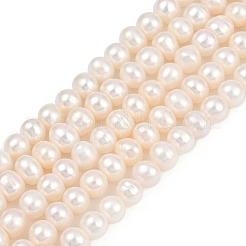天然養殖淡水パールビーズ連売り  ポテト  グレード3a+  雪  7~8mm  穴：0.7mm  約54~55個/連  14.09~14.37インチ（35.8~36.5cm）&nbsp;PEAR-I007-07X-12D