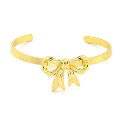 Bowknot Rack Plating Brass Open Cuff Bangles for Women&nbsp;BJEW-P322-06C-G