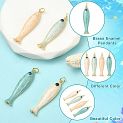 4個4色真鍮ペンダント  魚  エナメル  18KGP本金メッキ  カドミウムフリー＆鉛フリー  ラックめっき  長持ちメッキ  丸カン付き  ミックスカラー  34x8x4.5mm  穴：3.2mm  1pc /カラー&nbsp;KK-CJ0005-65