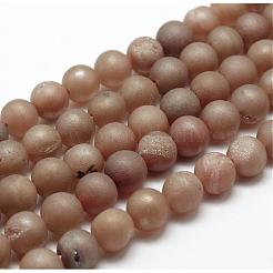 Electroplated Natural Agate Round Bead Strands&nbsp;G-M171-10mm-06