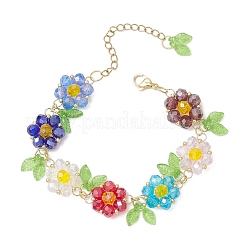 ガラスの花のリンクブレスレット  アクリルチャームと304ステンレススチールのロブスタークロウ留め金付き  カラフル  7-1/8インチ（18cm）&nbsp;BJEW-MZ00173