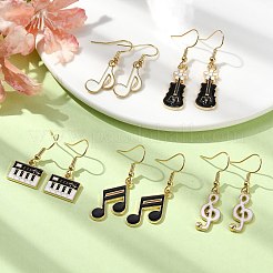 女性用ゴールデン合金エナメルダングルイヤリング  楽器  混合図形  30~42x9.5~16mm&nbsp;X-EJEW-JE05657
