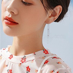 変色防止ロジウムメッキ スターリングシルバー 925 枚とチェーン タッセル ダングル イヤリング  女性用ロングドロップアメリカンチェーンピアス  プラチナ  106x4.7mm  ピン：0.8mm&nbsp;JE1042A