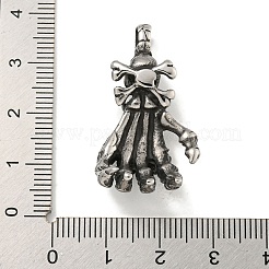 316サージカルステンレスペンダント  スケルトンハンドチャーム  アンティークシルバー  34.8x19.5x11mm  穴：5.5x5mm&nbsp;STAS-E212-160AS