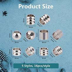 80Pcs 5 Styles 201 & 304 Stainless Steel European Beads&nbsp;STAS-DC0016-74