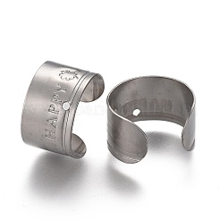 304ステンレススチール製カフイヤリング金具  花と幸せという言葉で  穴付き  ステンレス鋼色  11x10x7mm  穴：0.9mm&nbsp;STAS-TAC0013-05P