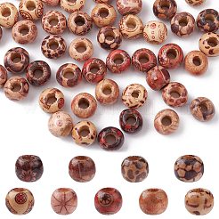 プリントウッドヨーロピアンビーズ  大穴ビーズ  染め  ラウンド  ミックスカラー  10mm  穴：4mm&nbsp;WOOD-YW0001-10