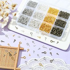 1200個12スタイルアイアンスクリューアイピンペグベイル  片穴パーツ用  ミックスカラー  8~13x4~6.5x1~1.5mm  穴：2~4mm&nbsp;IFIN-YW0001-79