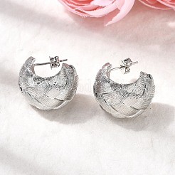 Brass Woven C-Shaped Stud Earrings&nbsp;EJEW-H171-04P