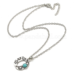 Letter A~Z Antique Silver Plated Alloy with Synthetic Turquoise Pendant Necklaces&nbsp;NJEW-G080-01O