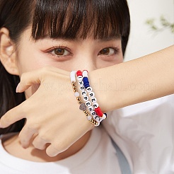 7個7スタイルワードインディペンデントフリーポリマークレイヘイシサーファーストレッチブレスレットセット  女性のための心を持つ天然水晶ビーズプレッピーブレスレット  ミックスカラー  内径：2-1/8インチ（5.5cm）&nbsp;BJEW-SW00039